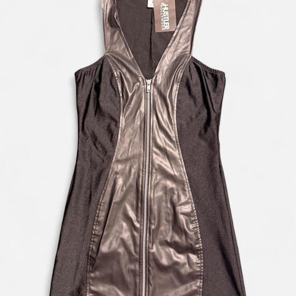 Hustler Hollywood black faux leather mini dress - Picture 2 of 5